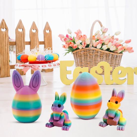 3D-gedruckte Ostereier mit Hase darin, bewegliche flexible Fidget-Hasenspielzeuge, Osterkorb