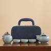 Hand-held Pot Twisted Lotus Portable Blue and White Travel Tea Set Kuaike Ru Kiln One Pot Three Cups Kuaike Cup Outdoor Gift