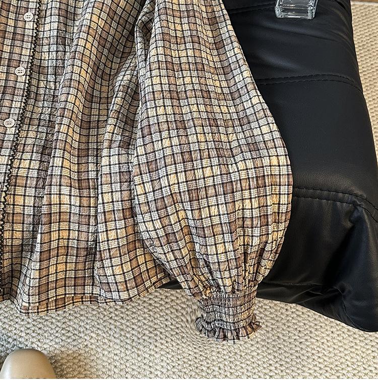 Autumn Literature and Art Yarn-dyed Plaid Doll Collar Plaid Shirt Blouse Women
