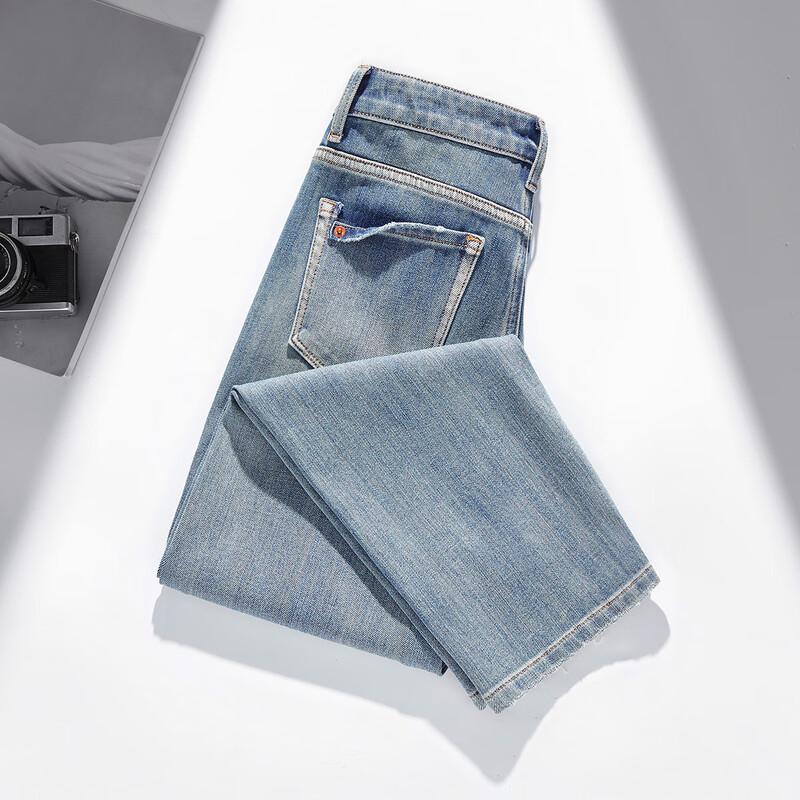 

RAIN.CUN Women s High-Waisted Slim Fit Light Blue Cropped Jeans 30