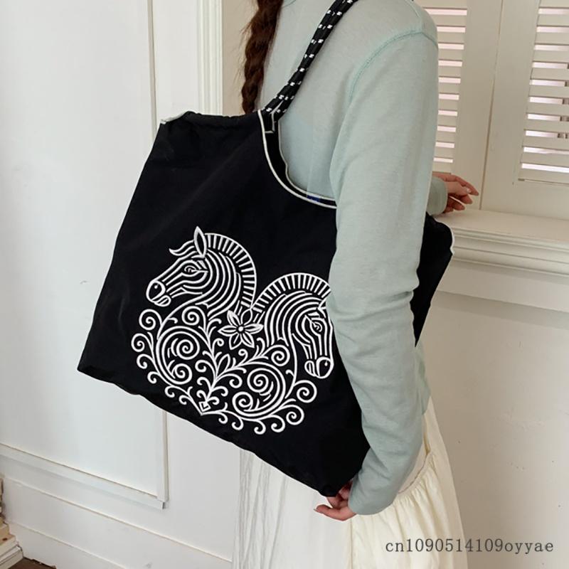 Womens Spring Summer Tote Bag Nylon Cloth Shopping Bag Soft Structure Mobile Phone Pocket Interior Commuting Travel Shoulder Bag