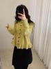 Women's Korean Round Neck Ruffled Hem Cardigan - Soft & Fluffy, Short Style for Early Autumn/Winter