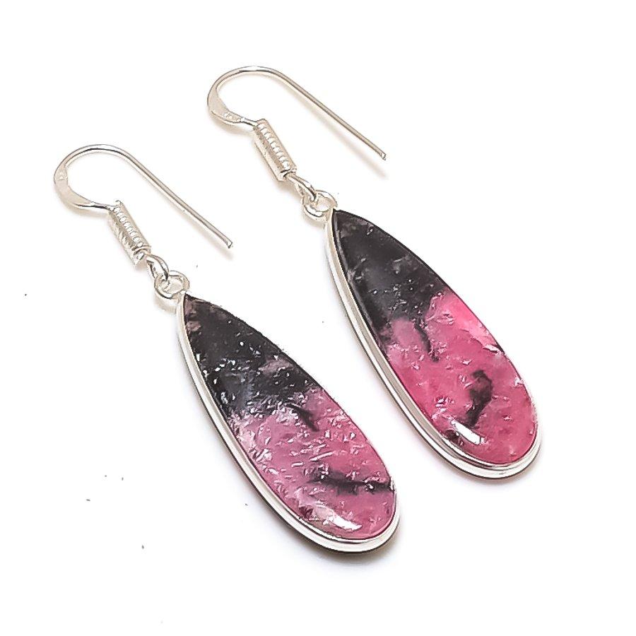 Натуральный камень Родонит Серьги из стерлингового серебра 925 пробы 1,97  AE-12011