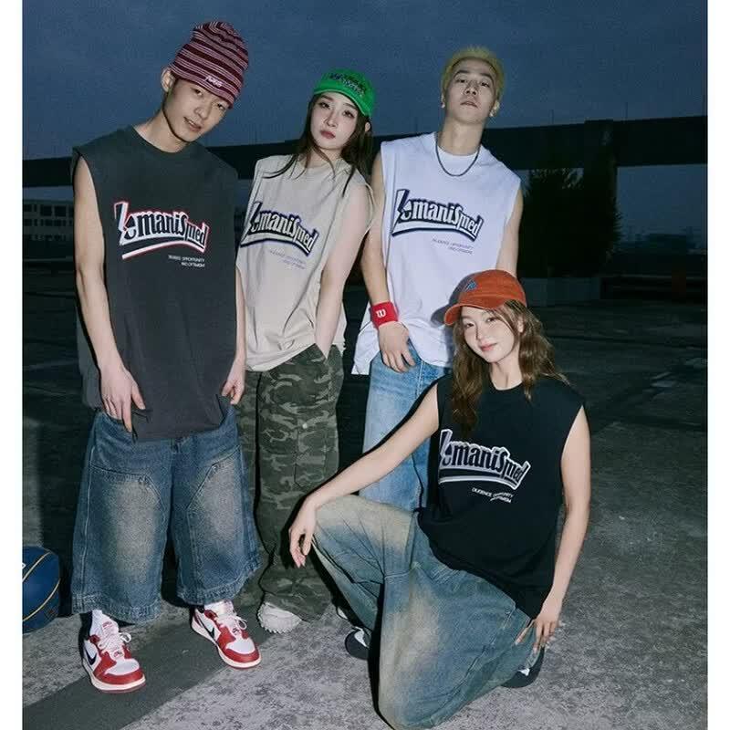 LEMANISM Unisex Letter Print Heavy Cotton Sleeveless Tank Top M