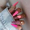 Artificial Nails Almond Nail Art Pink Bright Leopard Print Matte Texture Wear Nails