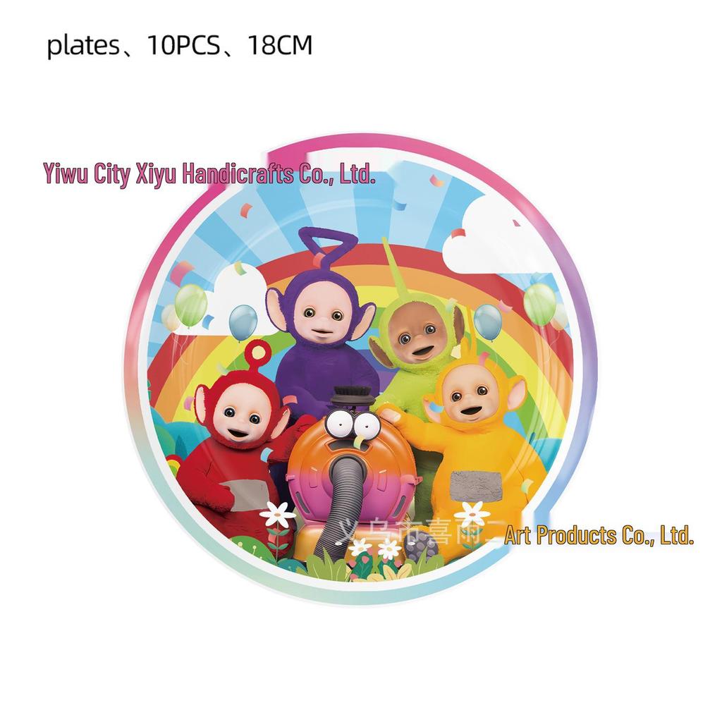 Teletubbies Birthday Party Set: Flags, Plates, Napkins, Tablecloth, Cutlery
