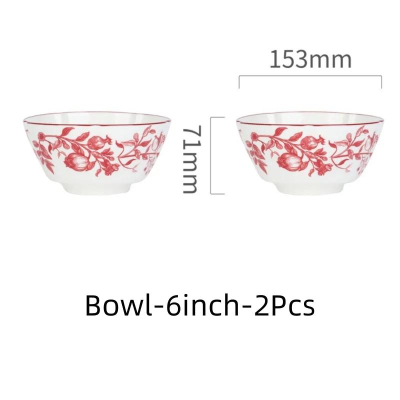 Ceramic Tableware Flower Pattern Bowl Plate Dish Dinner Plate Bread Dish Party Home Dinnerware Table Decoration Kitchen Utensils