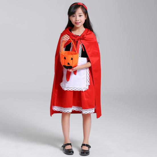 1 Set Halloween Clothes Hobby Funny Cute Comfortable Beautiful Decorative Polyester Holiday Wear Cosplay Little Red Riding Hood Dress Birthday Gift