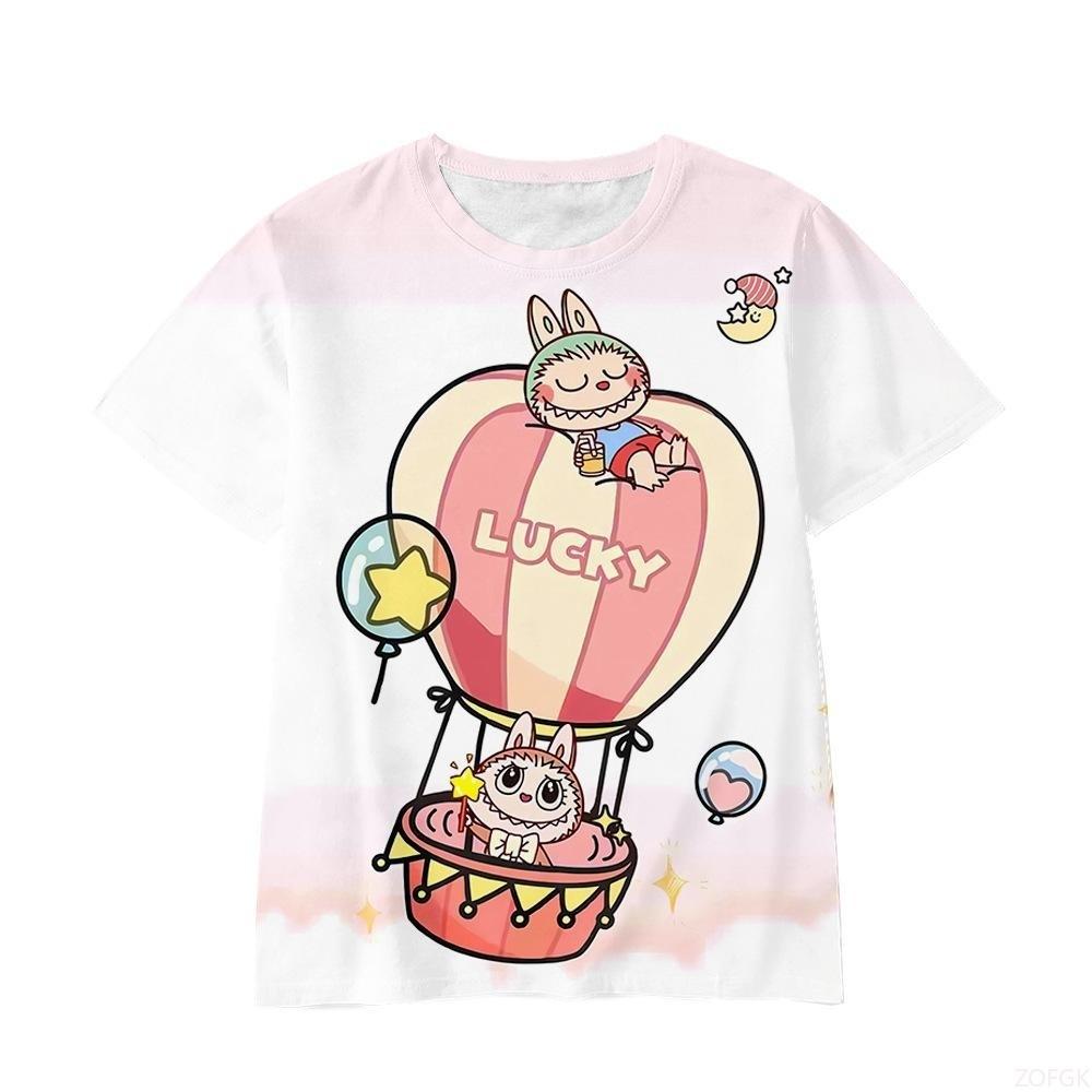 

Летняя милая детская футболка с мультяшным принтом Лабубу для мальчиков и девочек, модный топ для студентов 130