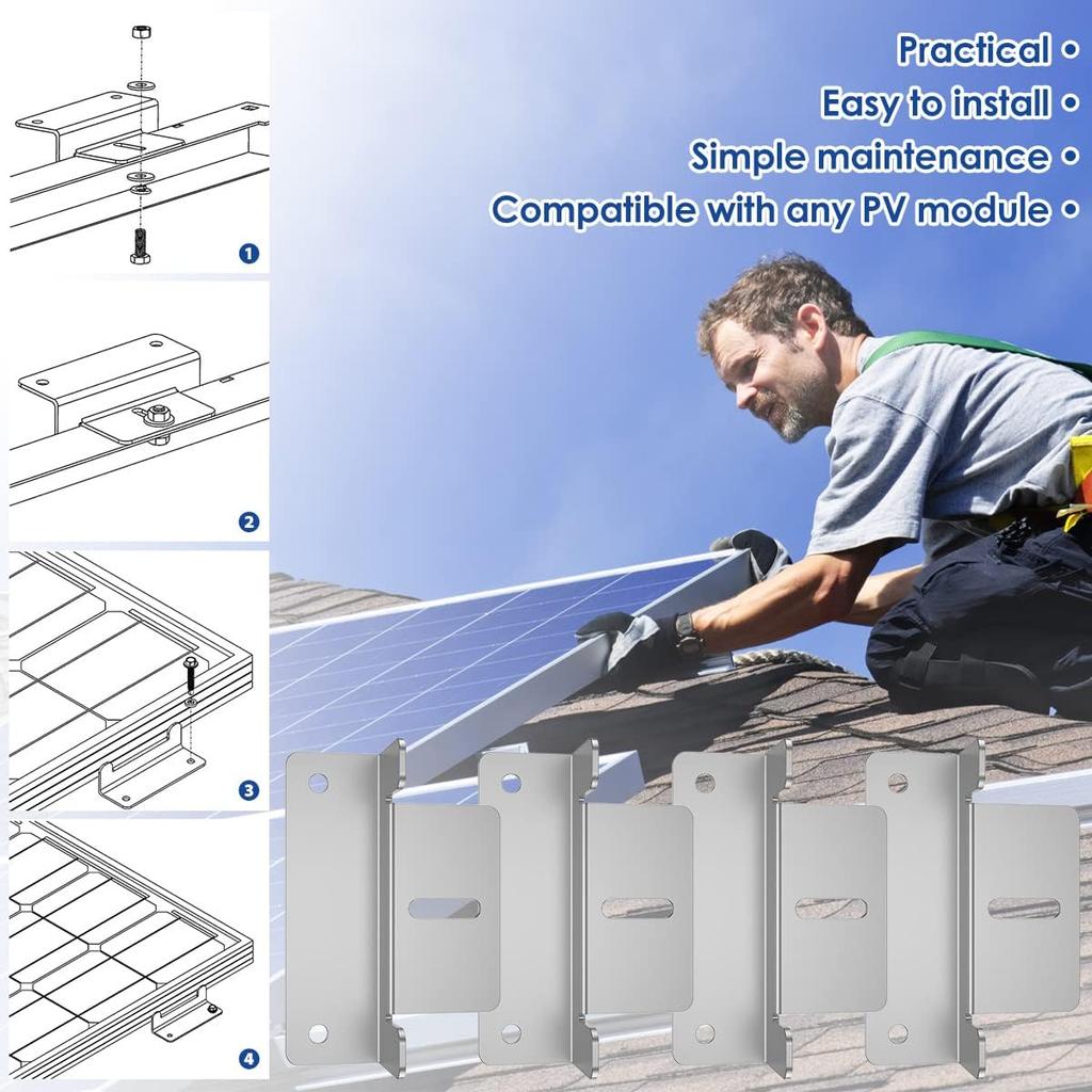 8 x Solar Panel Stallet in Metar Solar Panel Mounting Z Bracket Solar Panel Solar Panel Mounting with Nuts and Screws Accessories for Solar