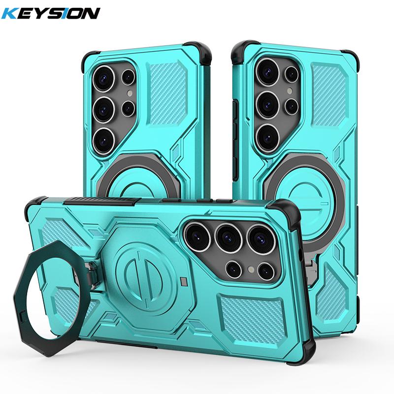 KEYSION Shockproof Magnetic Case for Samsung S25 Ultra 5G S25+Plus Upright Live Metal Ring Stand Phone Cover for Galaxy S25 Edge