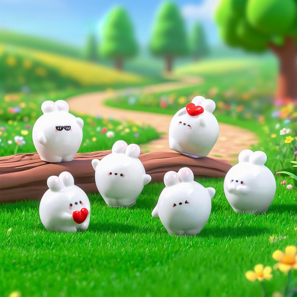 1 Set Cartoon White Rabbit Cat Miniatures Resin Animal Ornaments Fairy Garden Decoration Micro Landscape