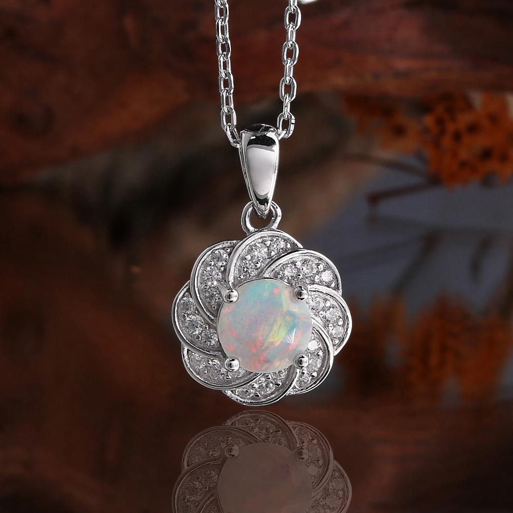 Elegant Flower Shape Clasp Ring Earrings Pendant Necklace Set Natural Opal S925 Silver Fine Jewelry for Women's Banquet Gifts