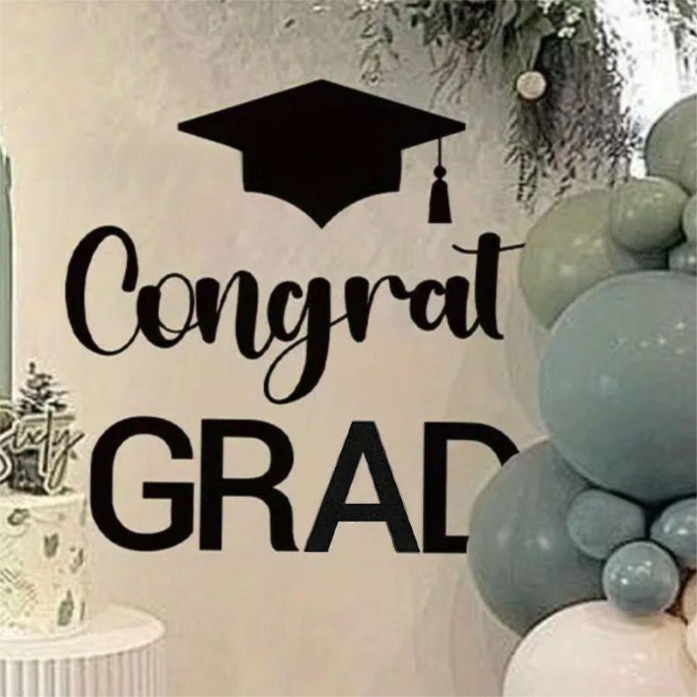 Self Adhesive Congrats Grad Letter Sign Sticker Black Cap Graduation Party Backdrop  Photo Props