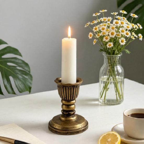 French Style Candle Holder Vintage Taper Holder, Nostalgic Resin Candlestick Decorative Soft Decoration Accessories Stand for Wedding Party