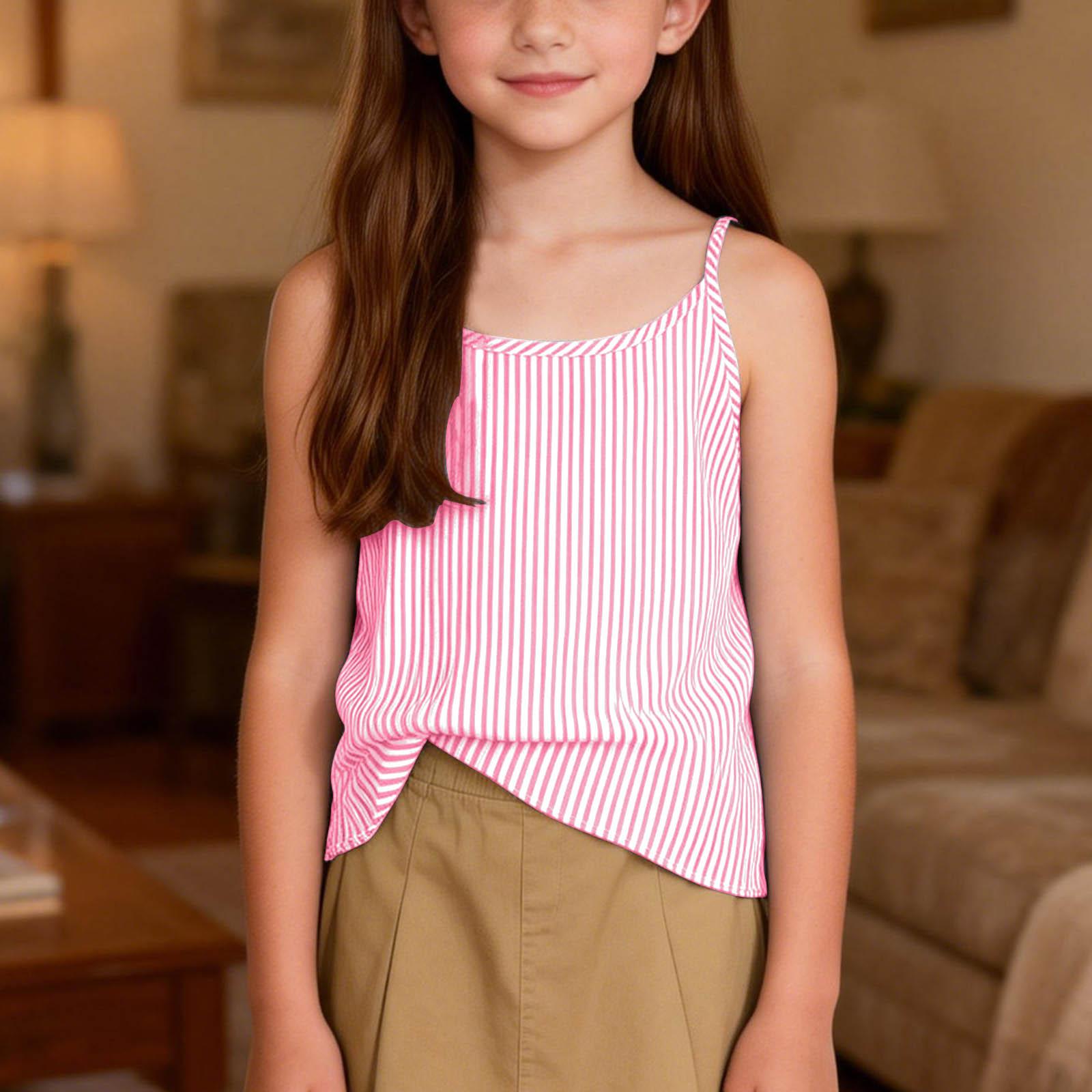 

Girls Sleeveless Tank Top Casual Lightweight Striped Pattern Summer Blouse Adjustable Spaghetti Straps Soft Fabric Comfortable Fit 150