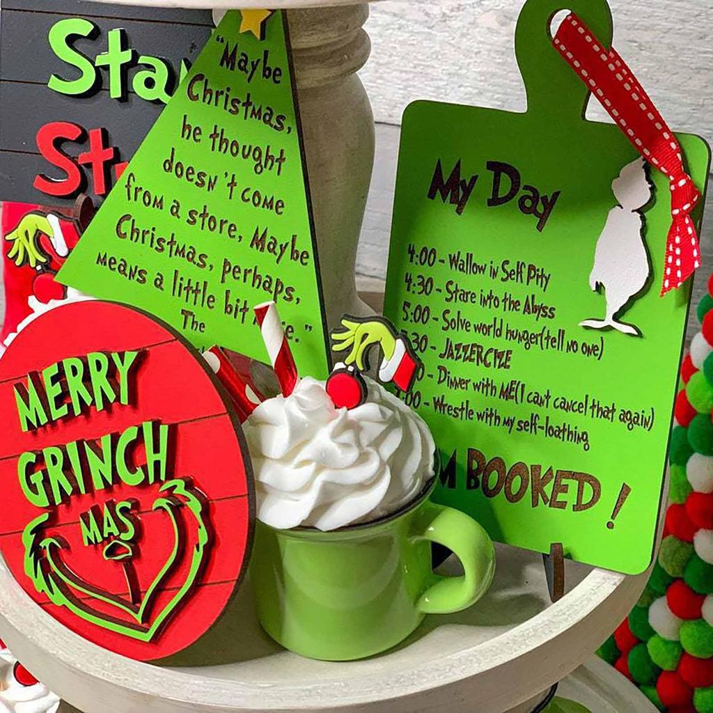 Christmas Tray Decoration Cartoon Flat Print Layered Tray Wooden Decoration Set Party Decoration