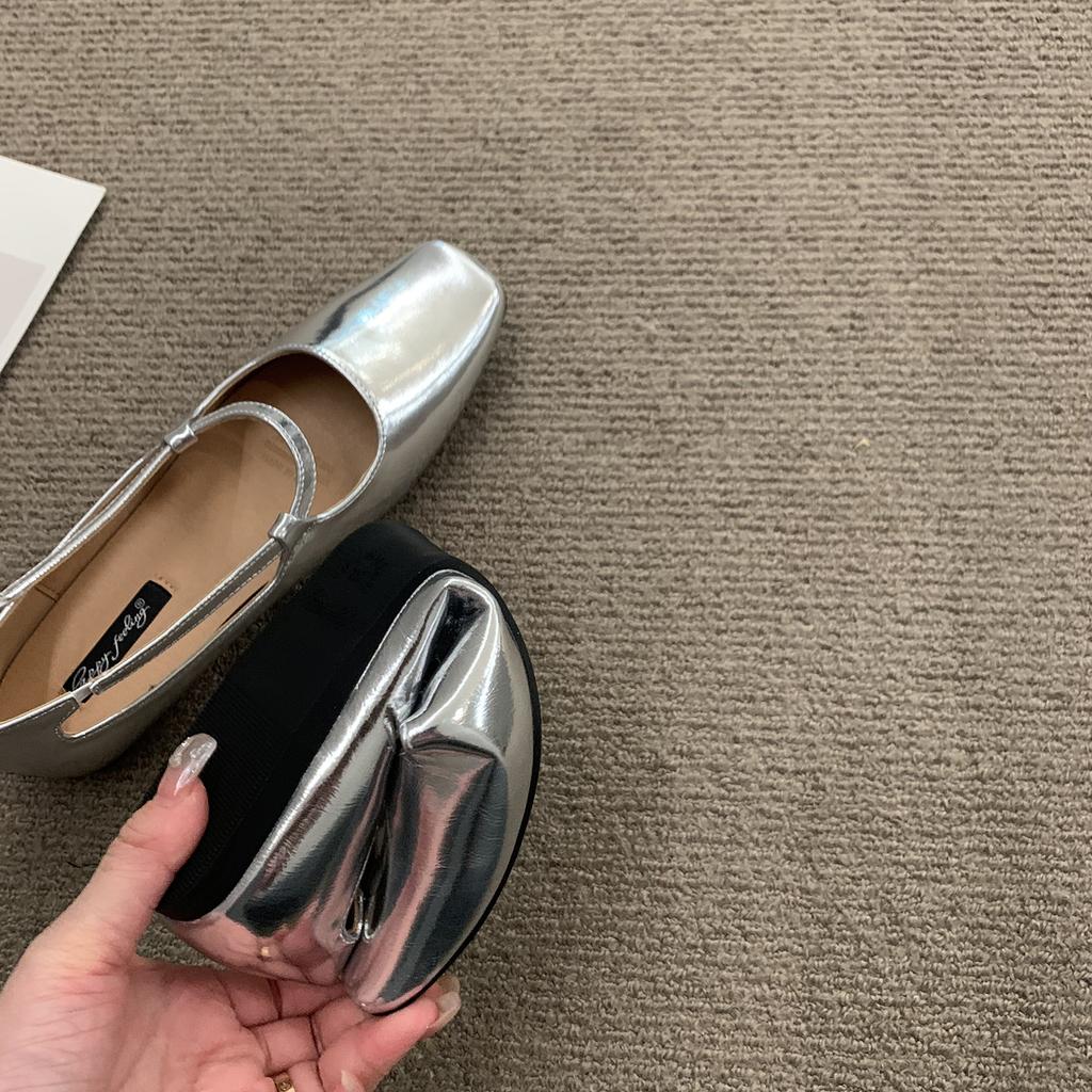 Fashion Bailamos Women Fashing Silver Flats Ballerina Shoes Round Toe Shallow Slip On Ladies Ballet Shoes Soft Loafer Zapatos Mujer 40