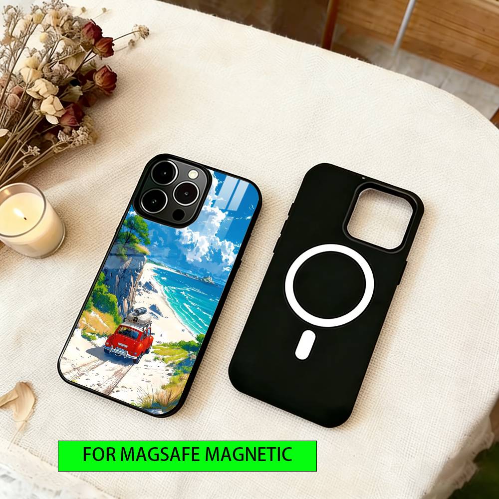 Travel Landscape Bus Phone Case For iPhone17,16,15,14,13,12,11 Plus,Pro Magnetic For Magsafe Wireless Charging