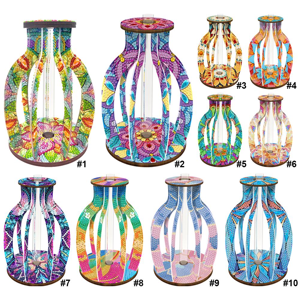 Wood Blue Pink Diamond Painting Home Decors 5D DIY Art Flower Vase Rhinestones Desktop Ornaments for Adults Beginner