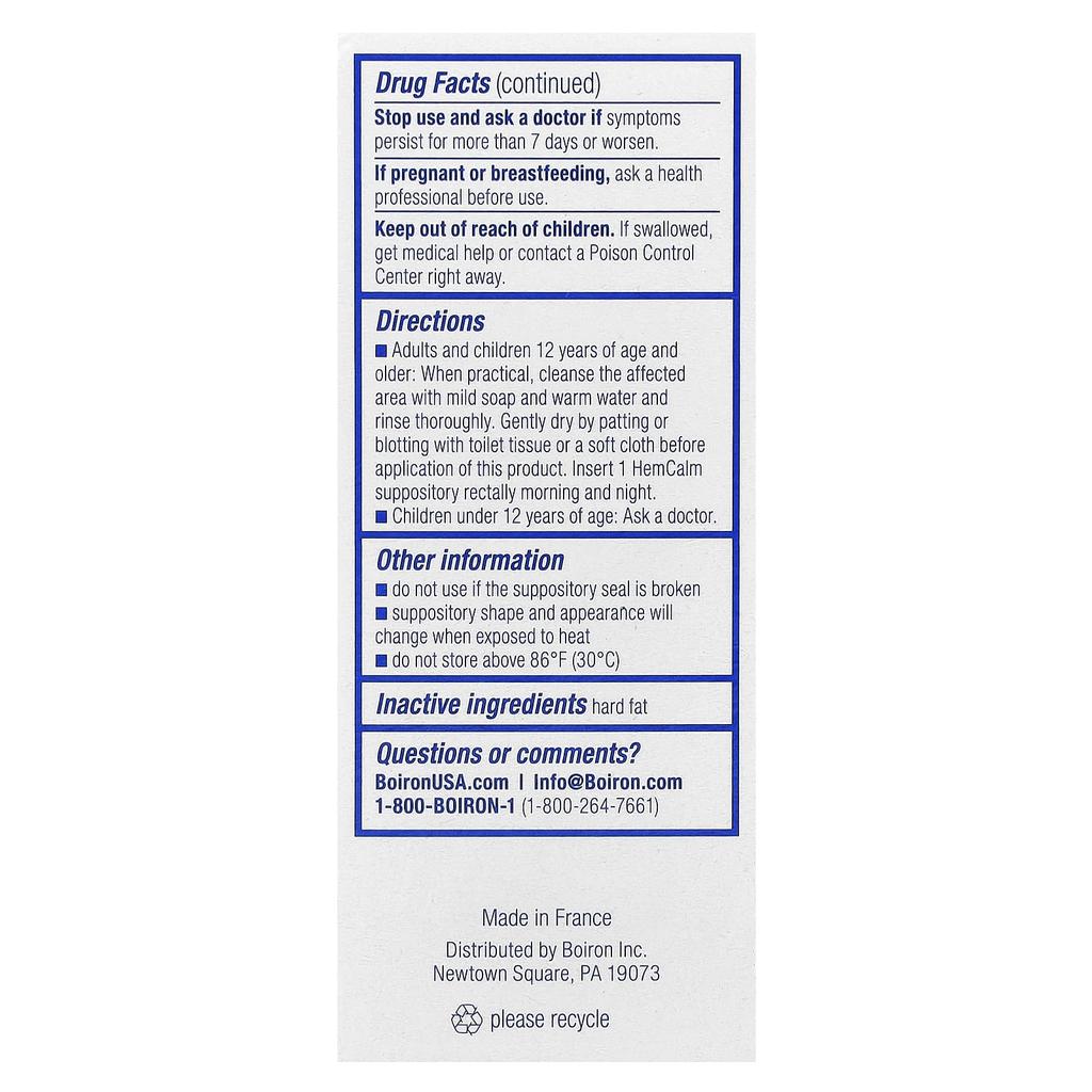 Hemcalm® Suppositories, Hemorrhoid Relief, 10 Suppositories