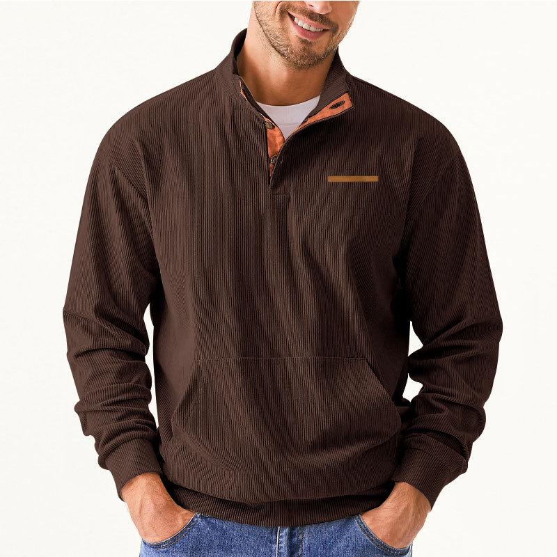

Autumn/Winter New Arrival Men s Outdoor Sweatshirt Corduroy Stand Collar Long Sleeve Faux Pocket Sweatshirt for Men XXXL темно-коричневого кольору