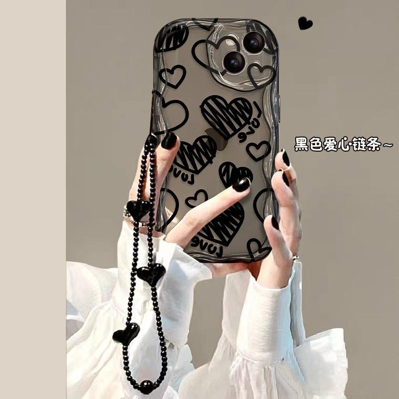 Transparent Silicone Phone Case IPhone 16 15 14 13 12 11 With Line Doodle Heart Chain Design Full Coverage Anti Drop