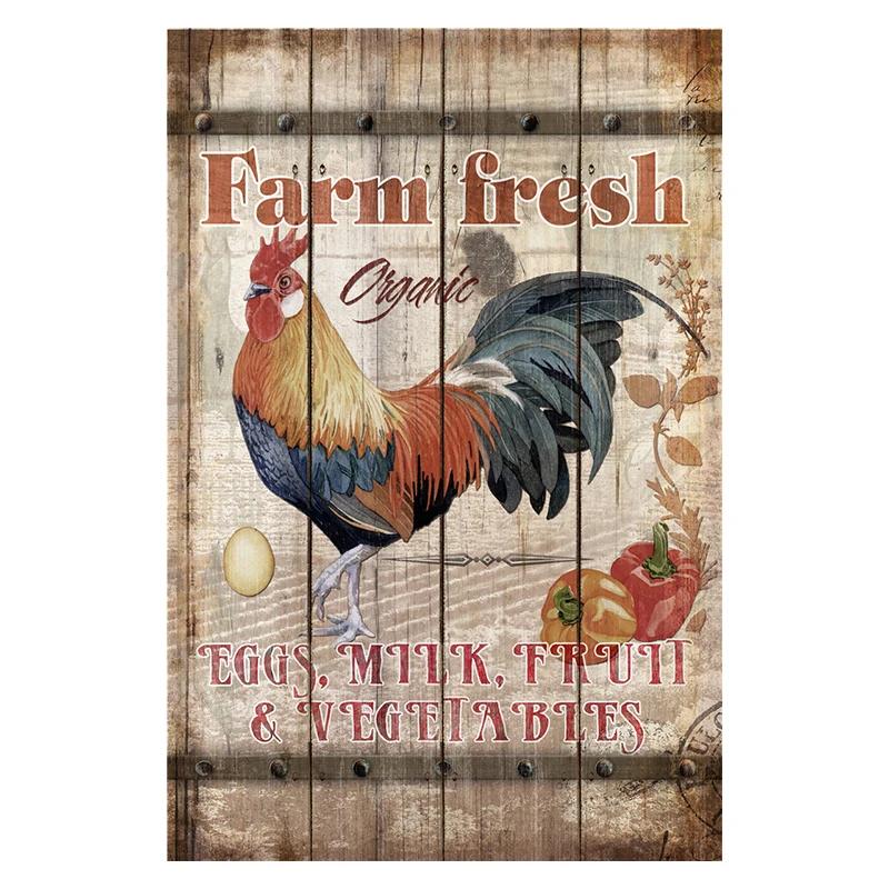 Chicken Rooster Hen Coop Egg Retro Vintage Metal Plate Decoration Wall Home Decor Tin Metal Sign Poster For Farmer New Year