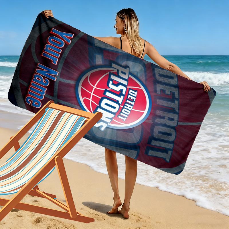 Name Custom Detroit Pistons Print Beach Towel, Large Soft Quick Dry Towel for Beach Camping Swimming