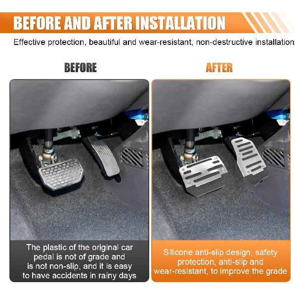 2PCS Non-Slip Car Pedal Covers, Automatic Transmission Gas Pedal Pads Kit, Aluminum Alloy Brake Pedals Set For Car Safety, Universal Replacement