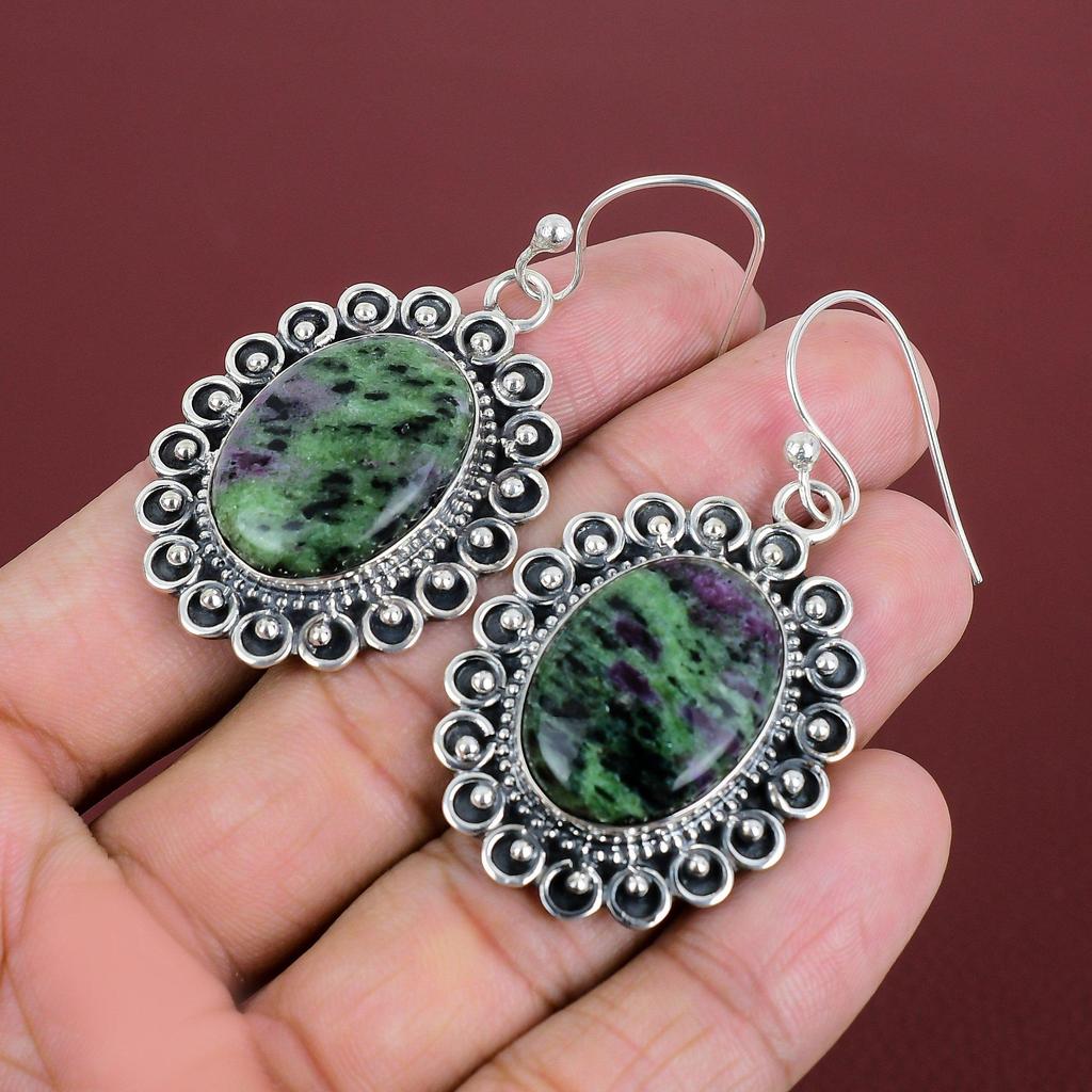 Ruby Zoisite Earring Genuine Gemstone Earrings Handmade Earring Antique Jewelry 925 Sterling Silver Earring Birthstone Earring Gifts For Mom