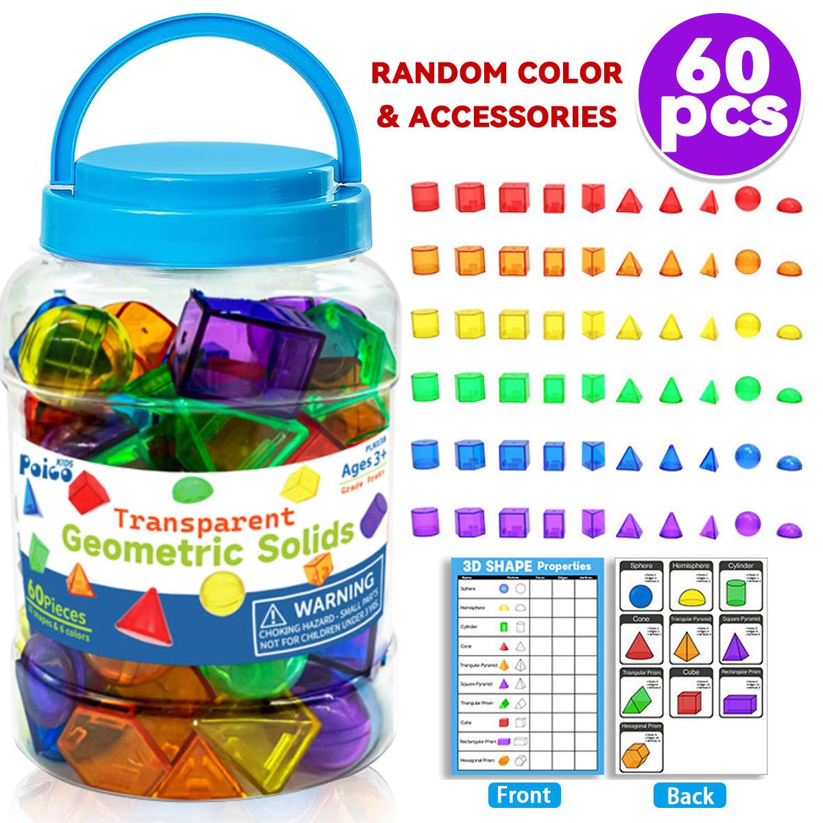 

60 PCS 3D Shapes for Teaching, Geometric Solids for Kids, Translucent Toy for Light Table, Math Manipulatives for Classroom