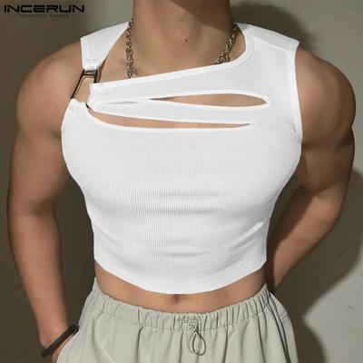 Herren Sommer Ärmellos Unregelmäßiger Ausschnitt Stretch Ripp Kurze Tanktops