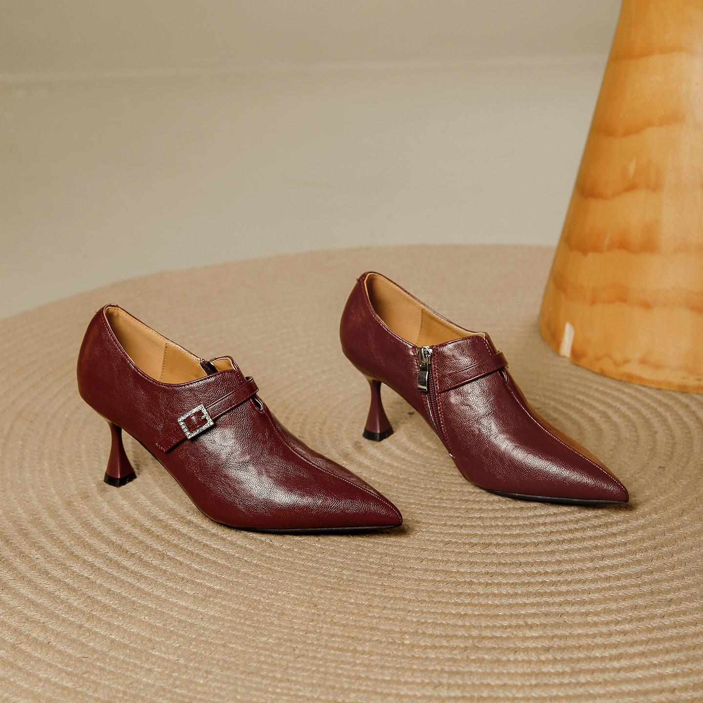 

Французские туфли-лодочки с глубоким вырезом женские 2025 осень и зима новые тонкий каблук мягкая кожа с юбкой темперамент универсальная модная обувь на высоком каблуке 40 бордовый