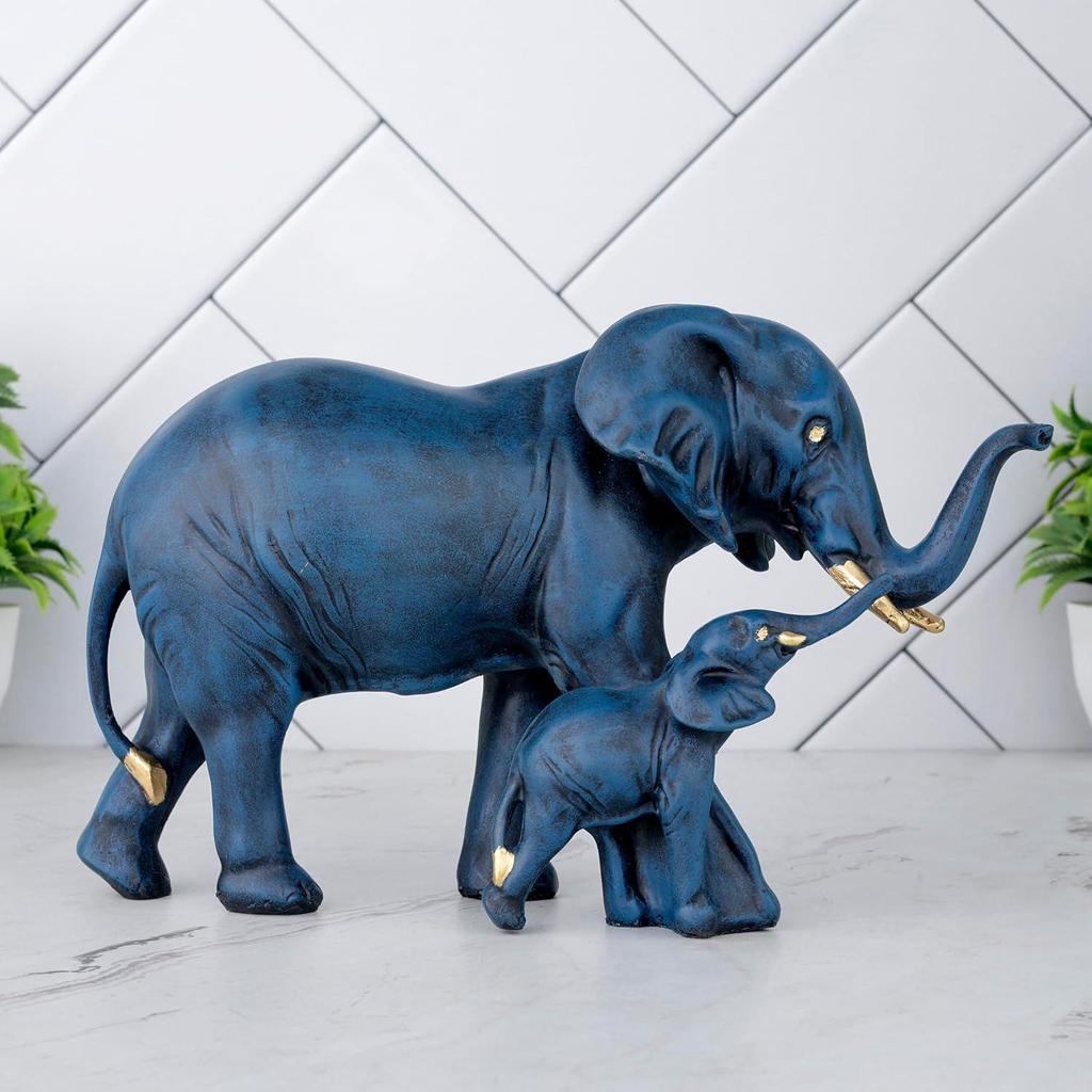 Elephant Statue for Good Luck Showpiece Home Decor Items for Living Room and Gifts (Blue)