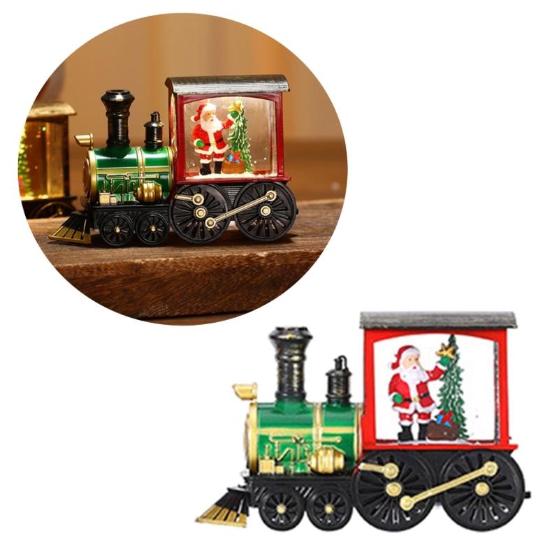 Festival Glowing Christmas Train Figurine Christmas Light Up Miniature Train Scene Ornament for Family Celebration