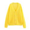 Zbzr Spring New Women clothes Western Style Yellow Hollow out Knit cardigan Niche Sweet Casual Sweater Outerwear