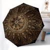 Golden Mandala Pattern Circular  Umbrella, Portable 3 Fold Compact Umbrella for Men & Women,S185