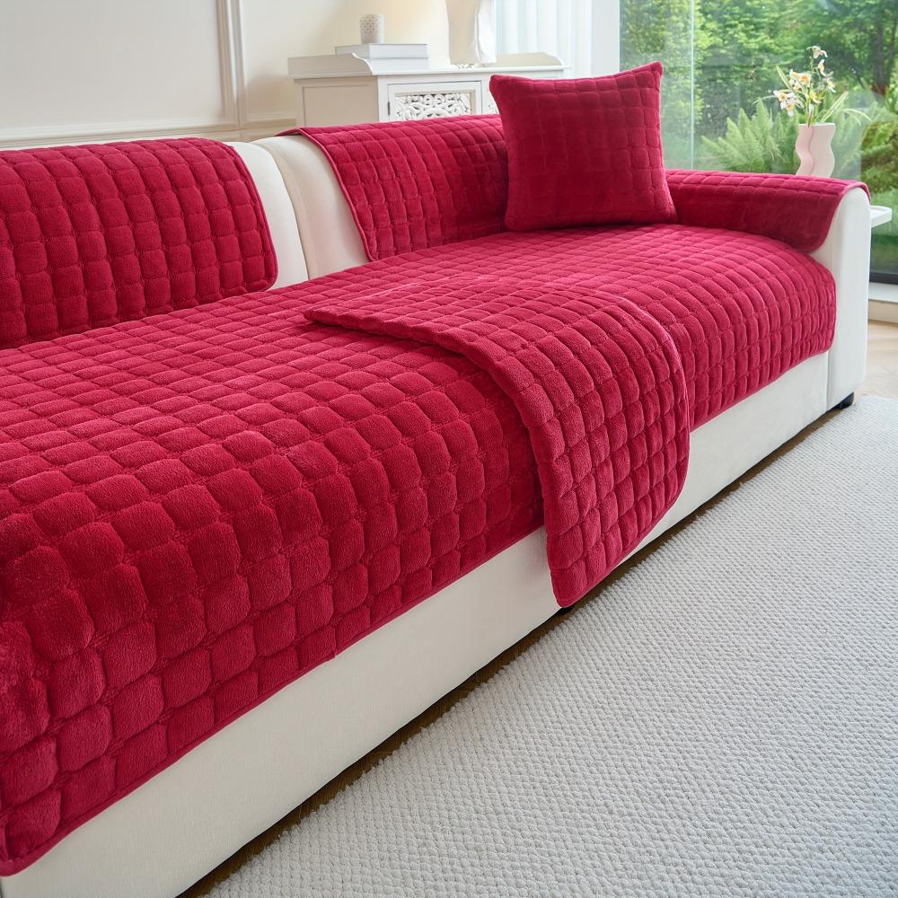 Dicke Flanell-Plüsch-Sofadecke, Antirutsch, Modern, Schlicht, Sitzkissen, Ganzjahres, Winterwarm, Sofabezug
