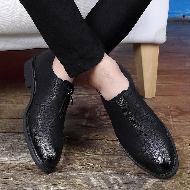 2025 New Four Seasons British Simple Soft Surface Business Dress Leather Shoes Men's Zipper Casual Leather Shoes