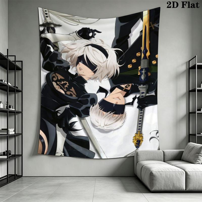 NieR Automata Wall Tapestry Aesthetic Wall Hanging Printed Fabric Blanket Decorative Tapestries for Bedroom Living Room Home Decor