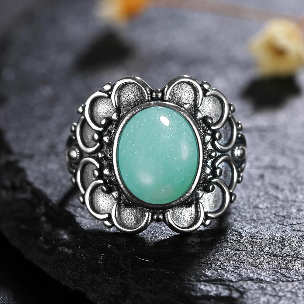 Natural 8*10MM Lapis Lazuli Finger Ring  Rings for Women Gift S Silver Flower Shaped Ring