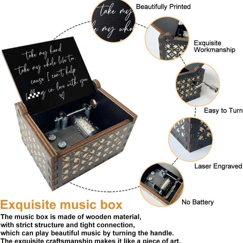 Can't Help Falling In Love Wood Music Box, Antique Engraved Musical Boxes Case for Love One Wooden Music Box - Gifts for Lover