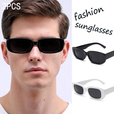 2 szt. Modne Małe Kwadratowe Okulary Przeciwsłoneczne Męskie Retro Okulary Przeciwsłoneczne Anti UV Podróże Wędkarstwo Piesze wędrówki niepolaryzowane Okulary