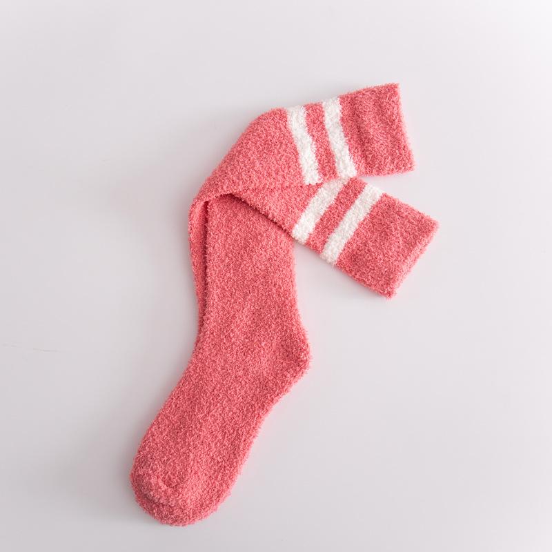 5/10 Pairs Casual Coral Velvet Socks for Women No Shedding Two Stripes Calf Length Socks Knee High Women's Socks Warm Long Socks Home Socks