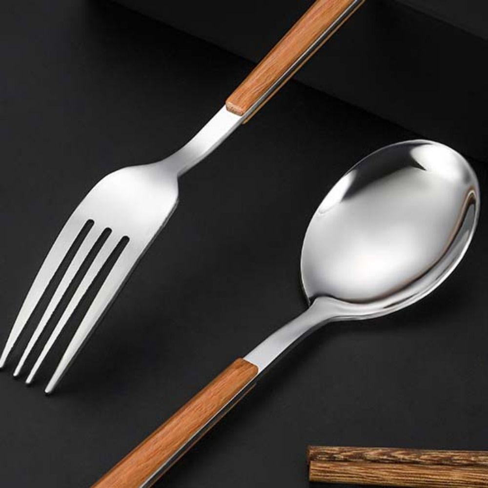 4PCS/Set Wooden Handle Portable Tableware Set with Box Fork Spoon and Chopsticks Set  Travel
