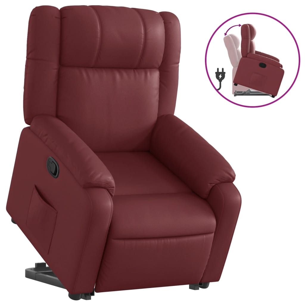 Recliner Chair with Lift Assistance Wine Red Artificial Leather