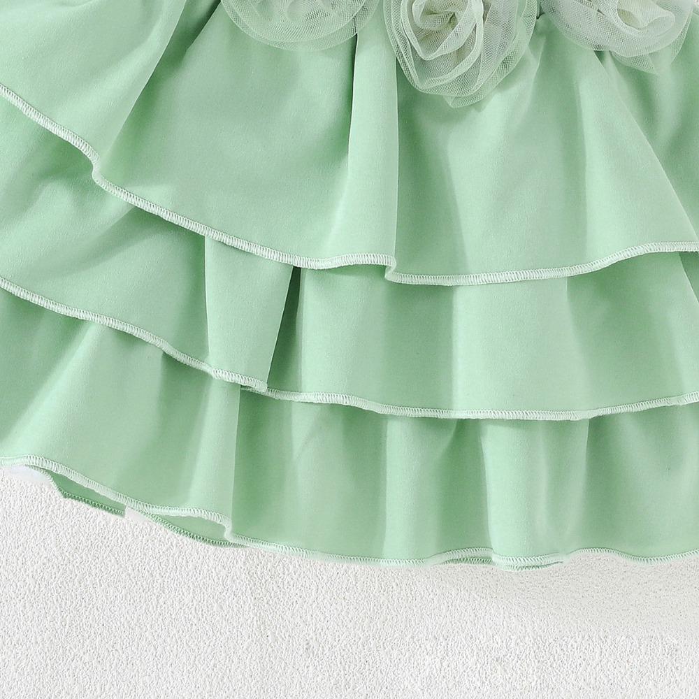 6M-3Y Baby Girl Summer Suit Baby Girl Short-sleeved Top + Mesh Flowers Layered Cake Skirt Girls Bustier Skirt
