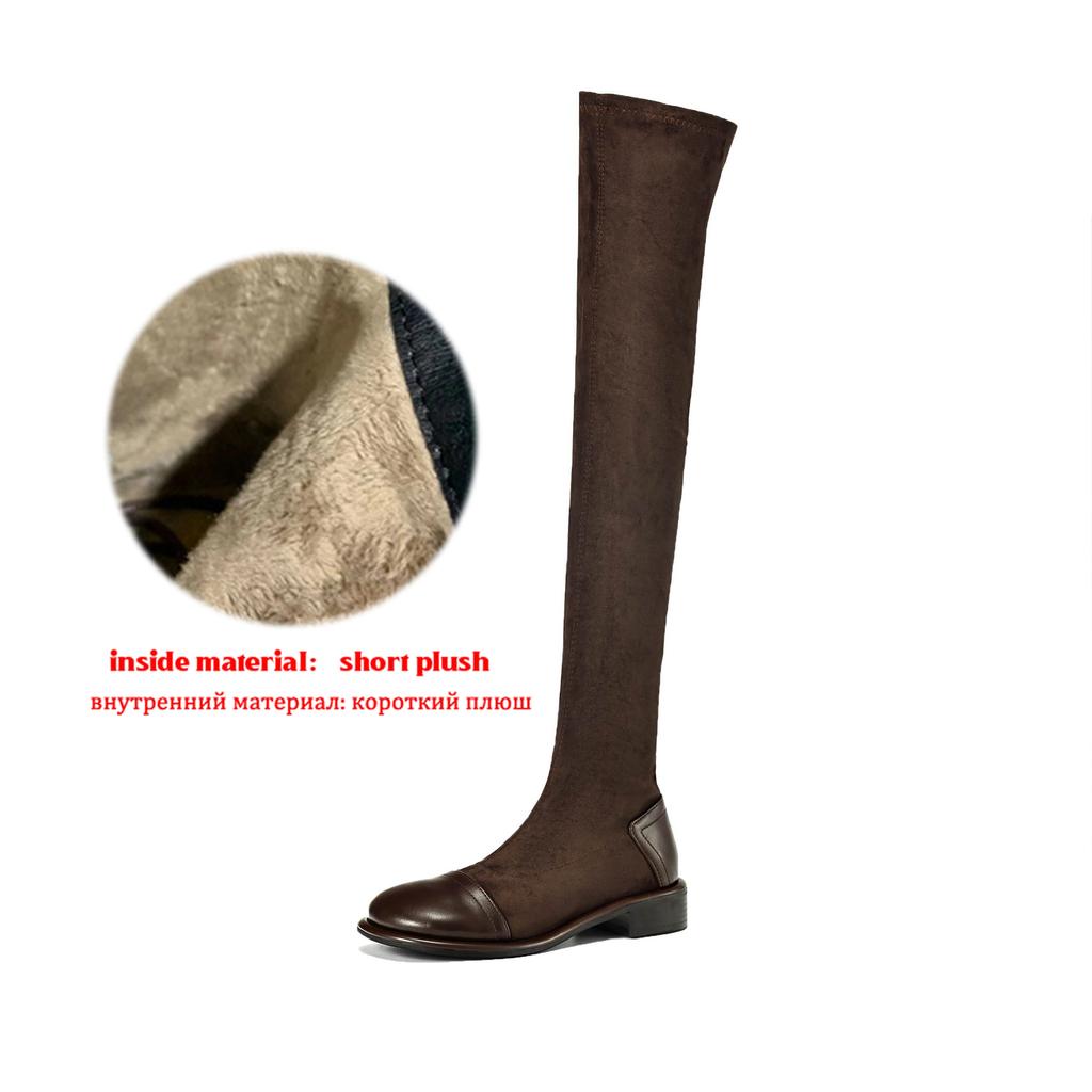 Krazing Pot Flock Autumn Winter Shoes Low Heels Size 43 Long Boots Slip On Stretch Over-the-knee Boots