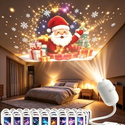 Christmas Atmosphere Decoration HD 4K Galaxy Star Projector Night Light 360° Rotatable USB Powered Starry Sky Projection Lamp
